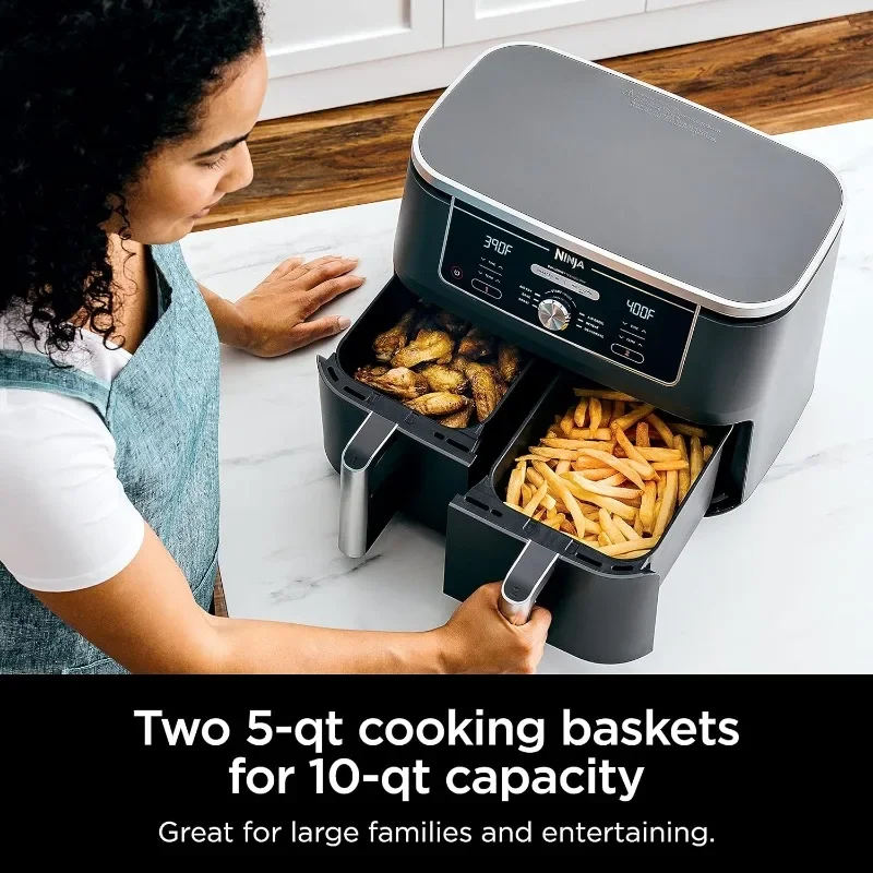 Ninja DZ401 Foodi 10 Quart 6-in-1 DualZone XL 2-Basket Air Fryer w 2 Independent Frying Baskets, Match Cook & Smart Finish, Grey 3
