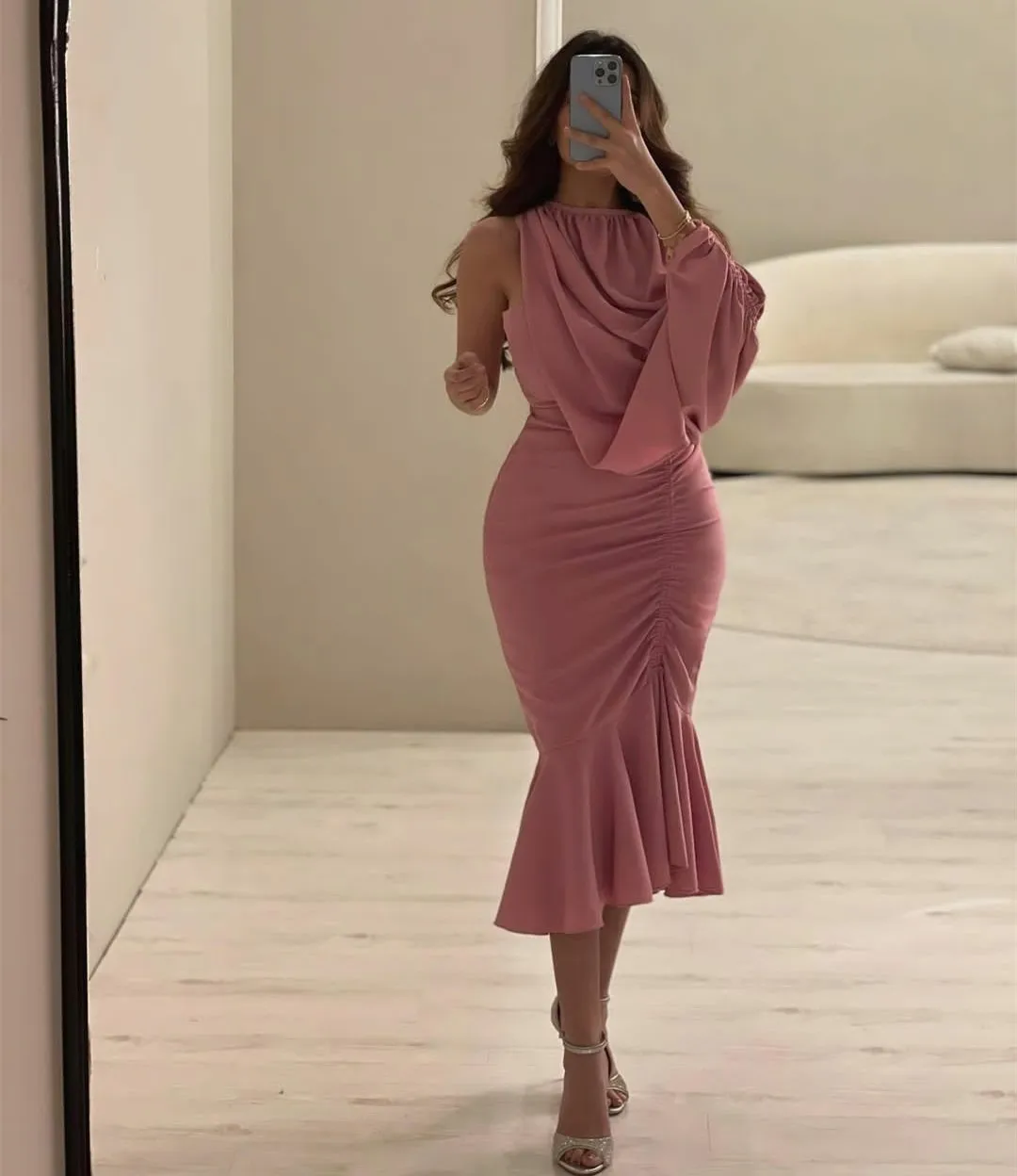 

Vintage Short Chiffon Arabic Evening Dresses Mermaid Chiffon Tea Length Robes de soirée Zipper Formal Party Dress Women Prom