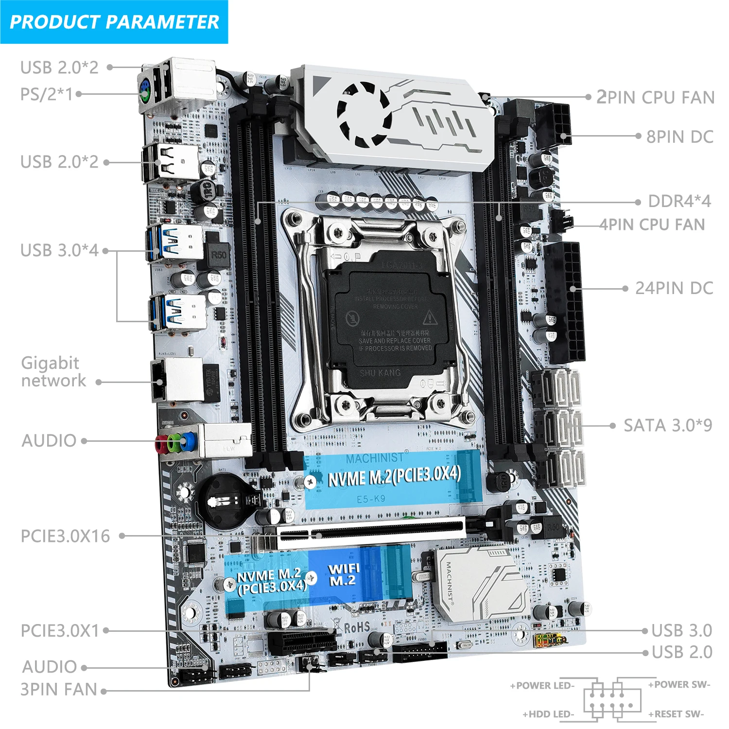 MACHINIST X99 Motherboard Set LGA2011-3 Kit Xeon E5 2650 V4 CPU Processor 2*8=16GB DDR4 ECC Ram Memory NVME M.2 K9 V2