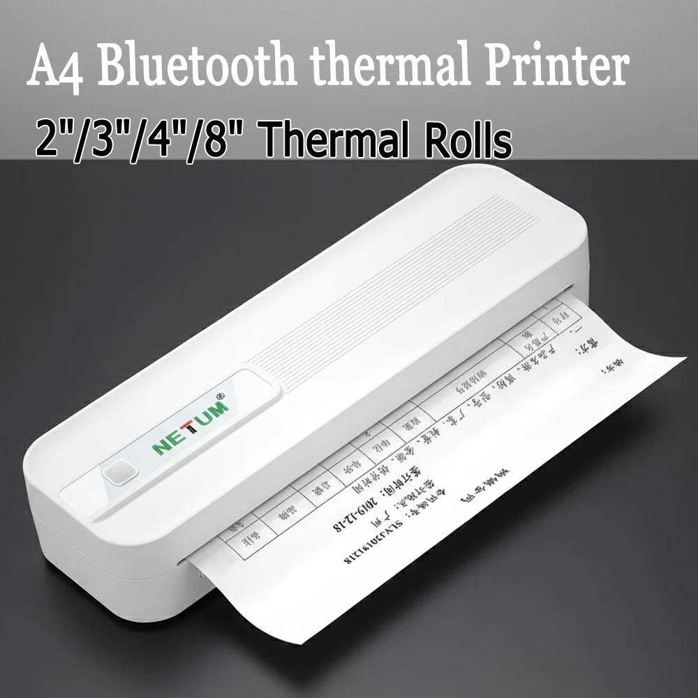 Portable A4 Thermal Printer Inkless Bluetooth Compatible Mobile Office Document Photo Printer Perfect for Travel & Home Use