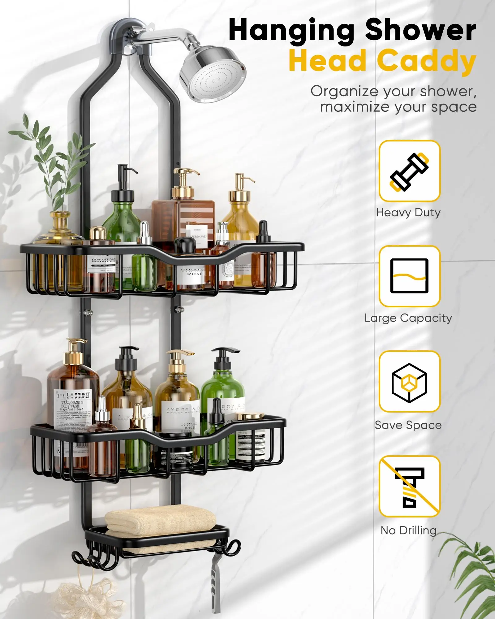 

Black Hanging Bath Shelves Bathroom Shelf Organizer Shampoo Holder Storage Shelf Rack Bathroom Basket Holder Toilet Shower Rack