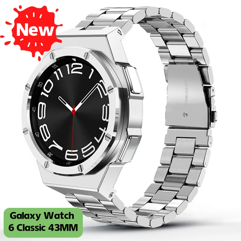 

Metal Mod Kit Case Stainless Steel Strap For Samsung Galaxy Watch 6 Classic 43mm Modification Cover Watch 6Classic DIY Watchband