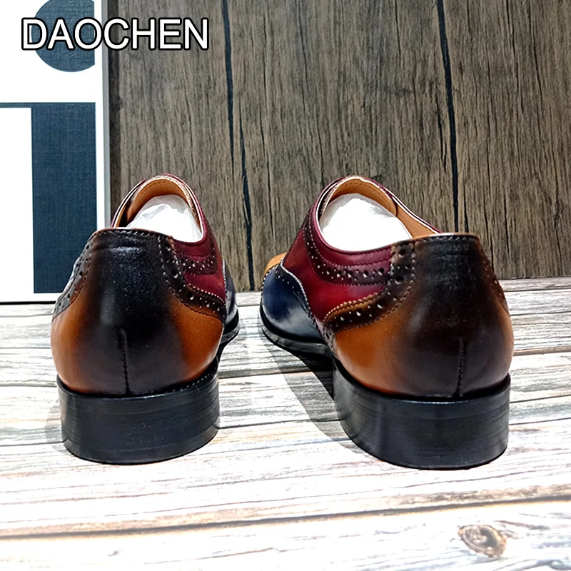 FASHION DESIGNER MEN LEATHER SHOES LACE UP POINTED MIXED COLOR CASUAL DRESS MAN SHOE WEDDING OFFICE OXFORD SHOES FOR MEN