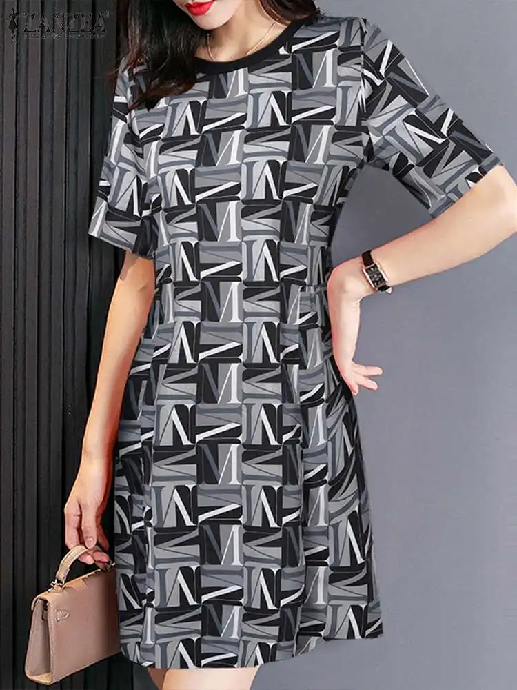 

2024 ZANZEA Summer Women Sundress Stylish A Line Printing Dress Casual Baggy Work Vestidos Short Sleeve O Neck Party Robe Femme