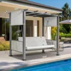 3-Seat Patio Swing Chair,Outdoor Patio Swing Bed with Adjustable Curtains,Porch Swing Bed for Balconies, Gardens and Poolside 5