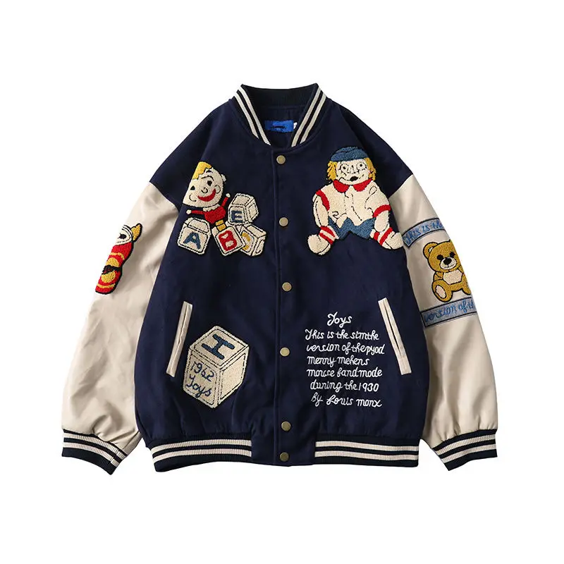 Patchwork Bomber Jacket Men Furry Skull Heart Letter Flocking Varsity  Jacket Unisex Streetwear Woman High Street Baseball Coats