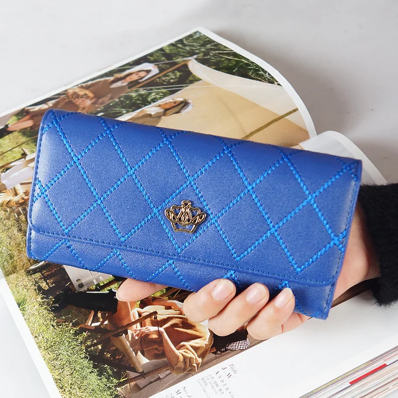 Wallet women's Korean 2021 new fashion car sewing Lingge crown wallet large capacity 30% discount handbag
