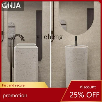 อ่างล้างหน้าแบบตั้งพื้นทรงศิลปะ HT พร้อมเสา อ่างล้างหน้าหินอ่อน Travertine 1