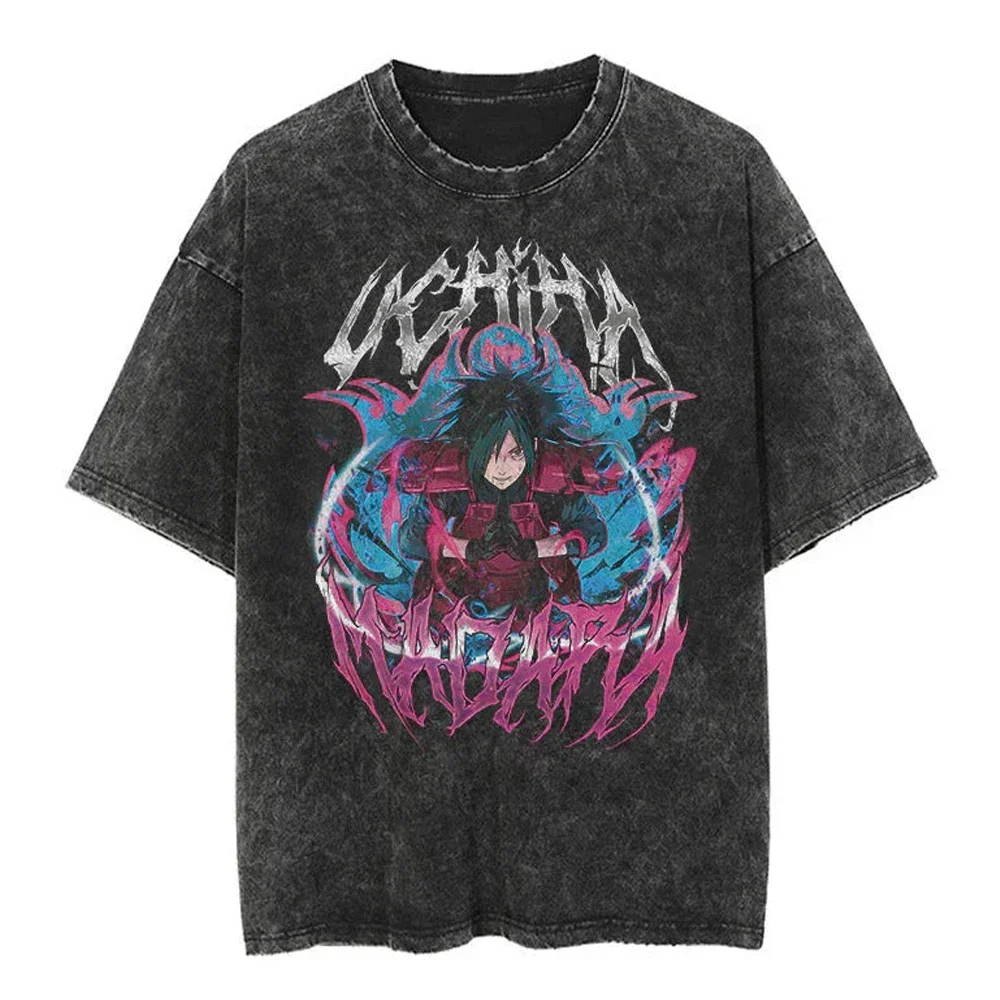 Men Streetwear Tshirt Japanese Naruto Anime Graphic T-Shirt Cotton Harajuku Washed T Shirt Summer Hip Hop Tops Tees Black