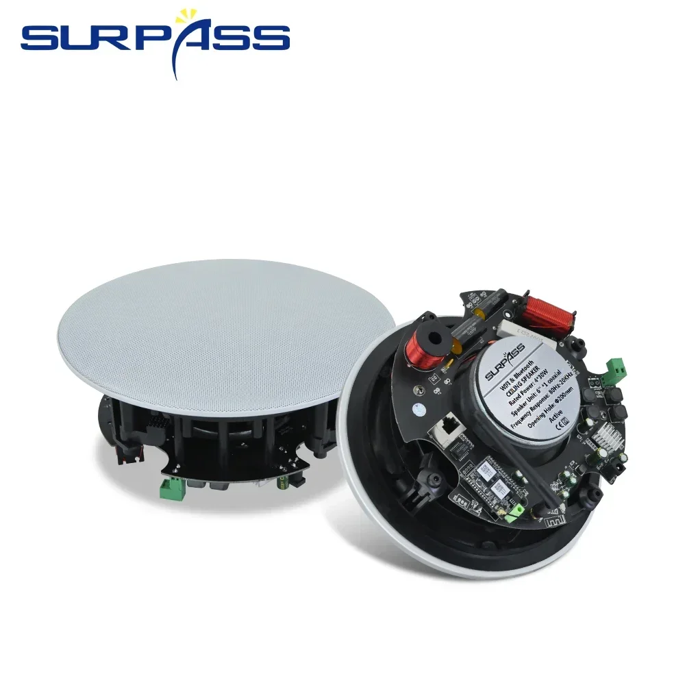 Home 2pcs 30W WiFi Ceiling Speaker Bluetooth Theater Speakers Built-in Class D Digital Amplifier for Indoor Ceiling Audio System Bluetooth Speaker Wall Ceiling Speaker