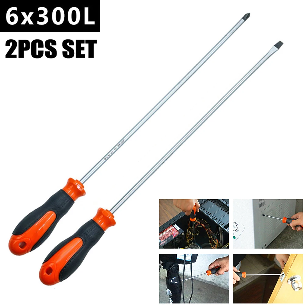 1/2 stücke 12 Zoll Erweiterte Schraubendreher Lange Schlitz Kreuz Schraubendreher Magnetische Schraubendreher Mit Gummi Griff Reparatur Hand Werkzeug – Detail 8
