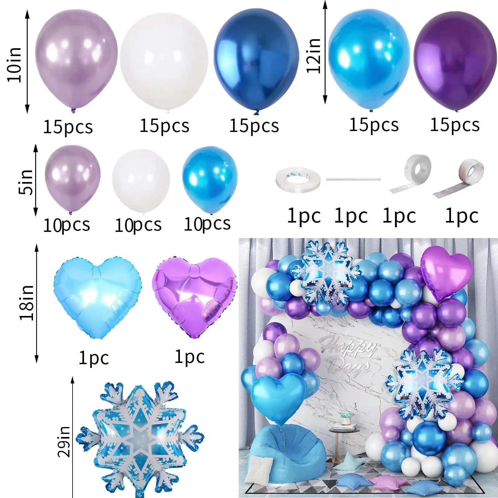 Frozen Ballons, 10 Pièces Decoration Anniversaire Rein Des Neige, Ballon Anniversaire Princesse, Elsa D'anniversaire Déco, Ballons Flocon De Neige, Frozen Balloons Pour Fête De Filles D'anniversaire
