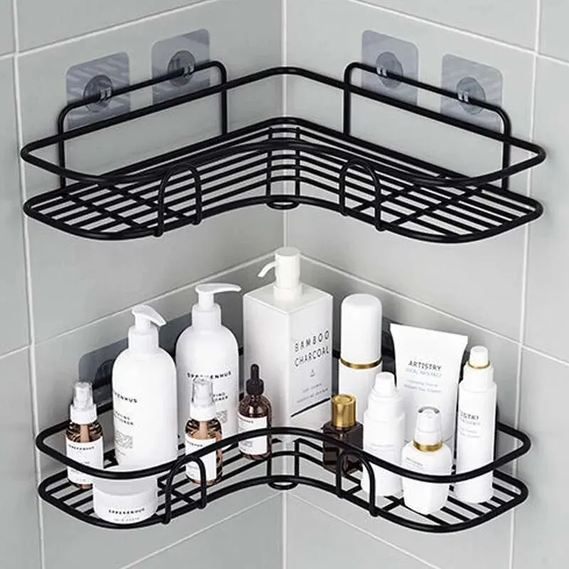 Non-Perforated Self-Adhesive Bathroom Sink Kitchen Countertop Triangular Rectangular Hollow Shelf Bathroom Supplies Storage Rack