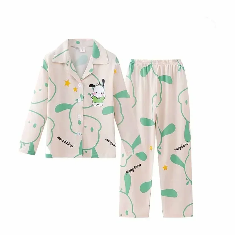 

Sanrioed Kawaii Anime Cartoon series Kuromi Cinnamoroll Children's Pajamas Spring and Autumn Long Sleeve Thin Home Clothes