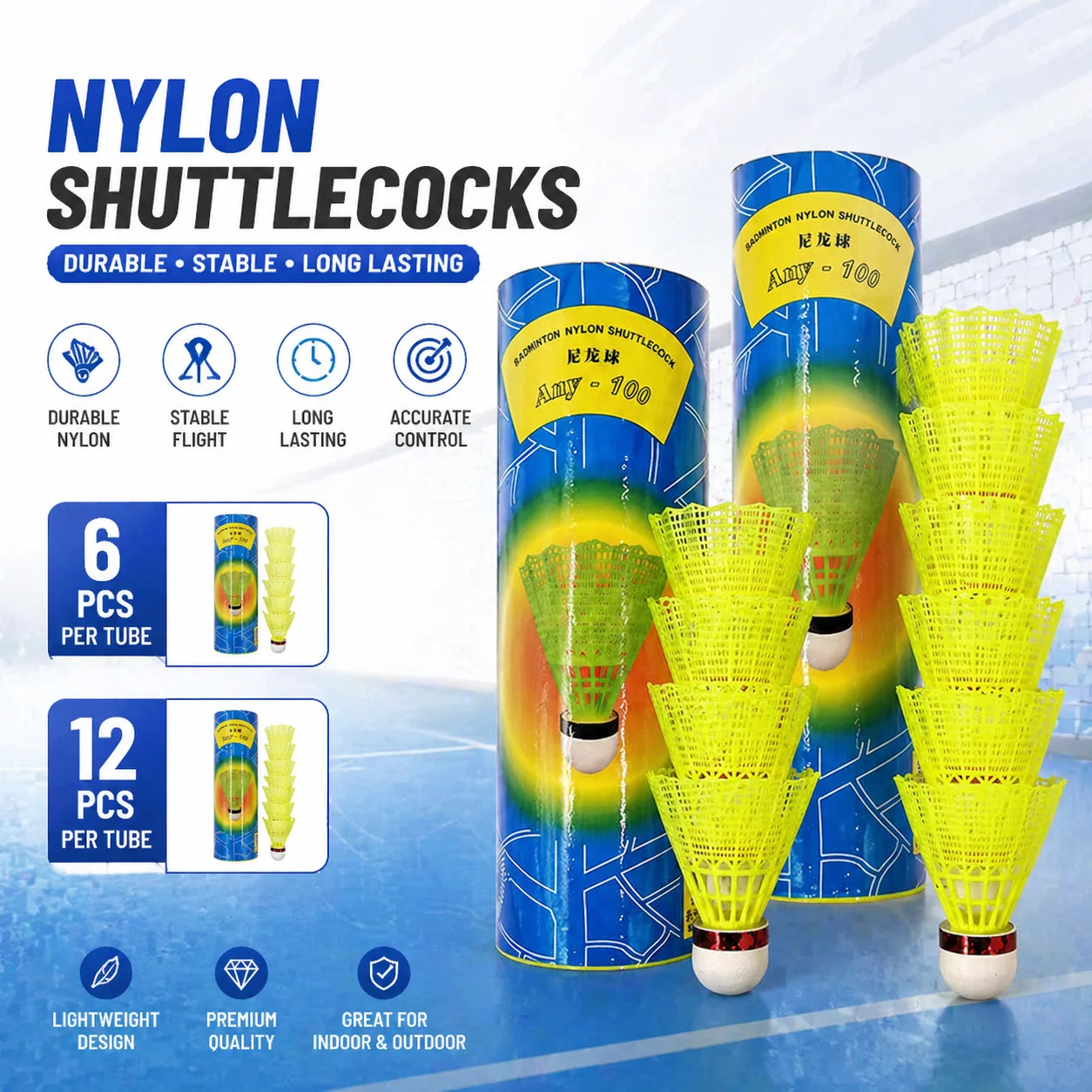 Conjunto de 6/12 petecas de badminton de nylon para treinamento, alta estabilidade e durabilidade, para esportes internos e externos._voghion.com