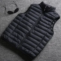 Off-Season Lightweight down Jacket Vest Men's Stand Collar Vest Warm Autumn Winter Outerwear Fleece-Lined Shoulder Pad