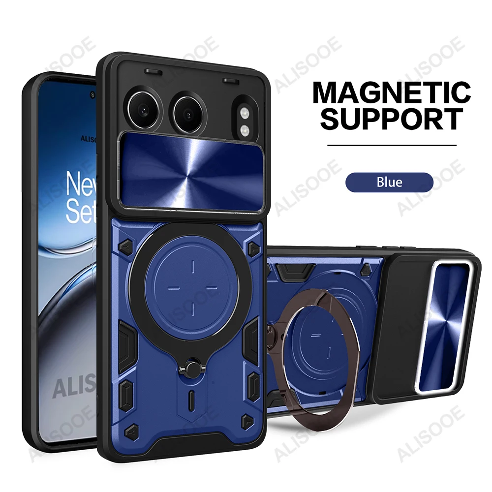 Slide Camera Stand Phone Case with Magnetic Ring Holder - Shockproof Protective Cover