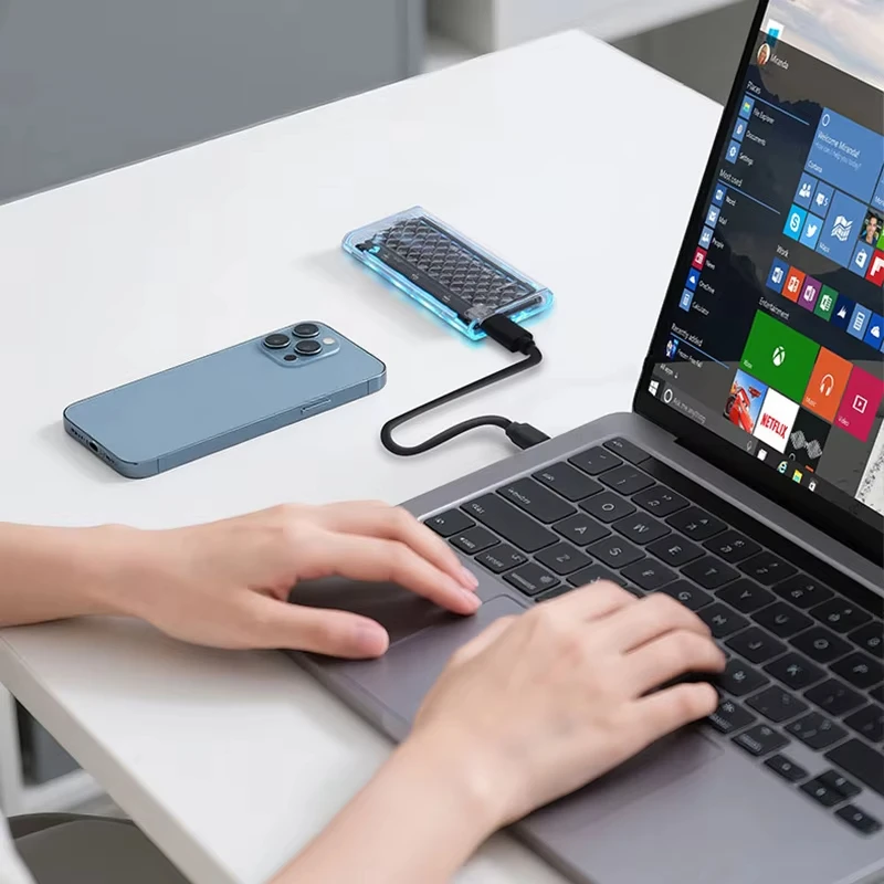 KEBIDUMEI M.2 NVME NGFF SATA 듀얼 프로토콜 SSD 케이스 RGB 조명 10Gbps PCIe SSD 인클로저 USB3.2 GaN2 타입 C 투명 하드 디스크 박스