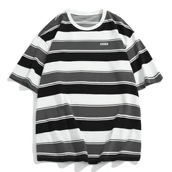Vintage-Inspired Loose Fit Striped Short Sleeve T-Shirt - Unisex Summer Streetwear Top - 3XL (Black stripe)