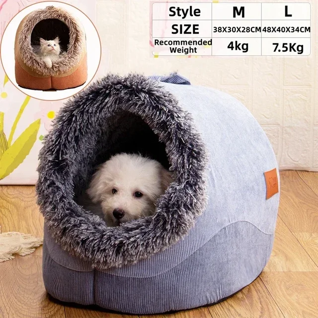 Dog/Cat  Kennel Comfortable Fall and Winter Striped Long Hair Portable Nest Warm Thickened Pet Kennel Pet Kennel Anti-scratch 2