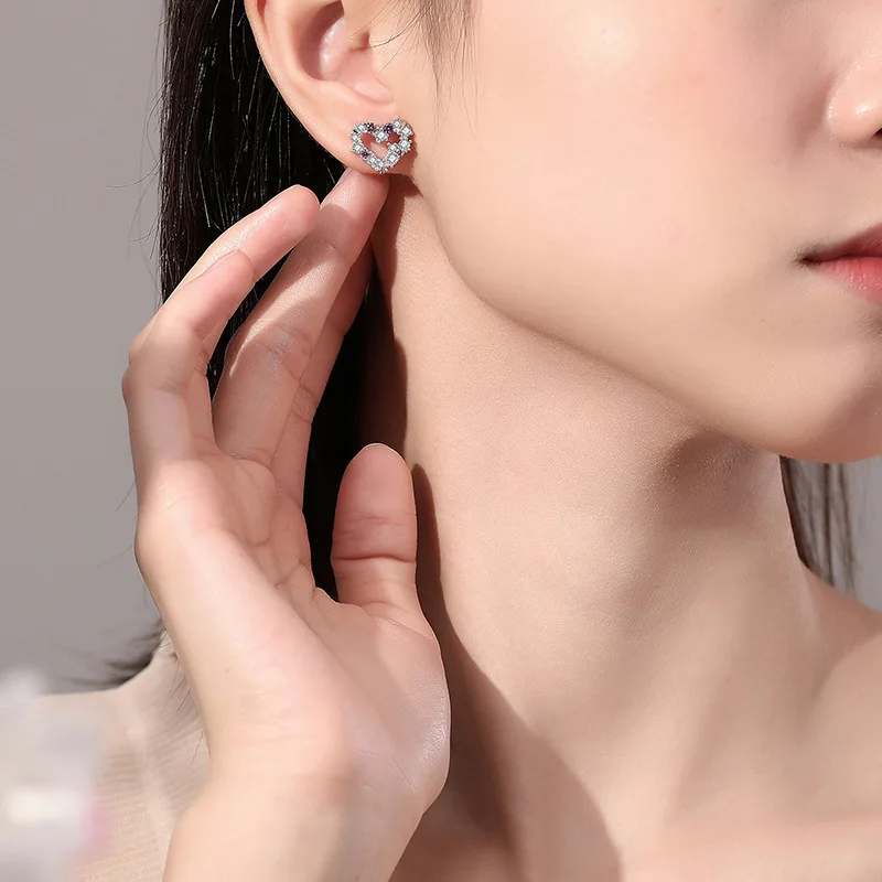 

CYJ European 100% S925 Sterling Silver Stud Earrings Pave CZ Full Heart For Women Birthday Party Gift Jewelry