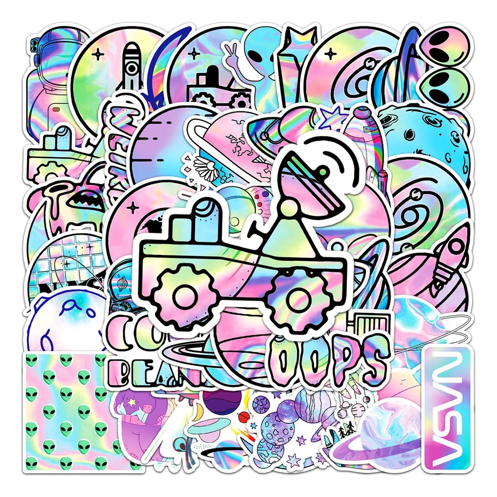 

10/30/50PCS New DIY Laser Outer Space Sticker Cartoon Personality Creative Table Chair Decoration Waterproof Sticker Wholesale