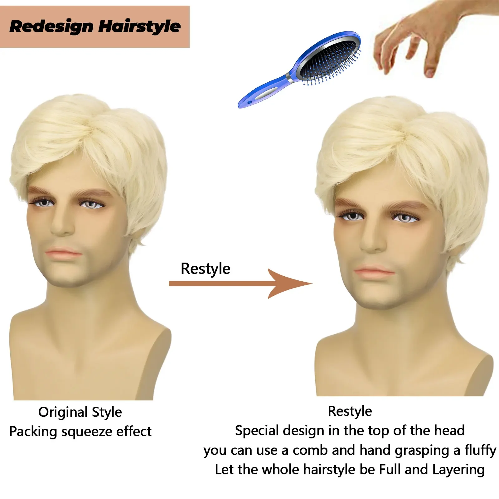 Blonde Men's Wig Short Synthetic Pixie Ken Wig Heat Resistant Synthetic Platinum Blonde Wigs for Halloween Costume Party