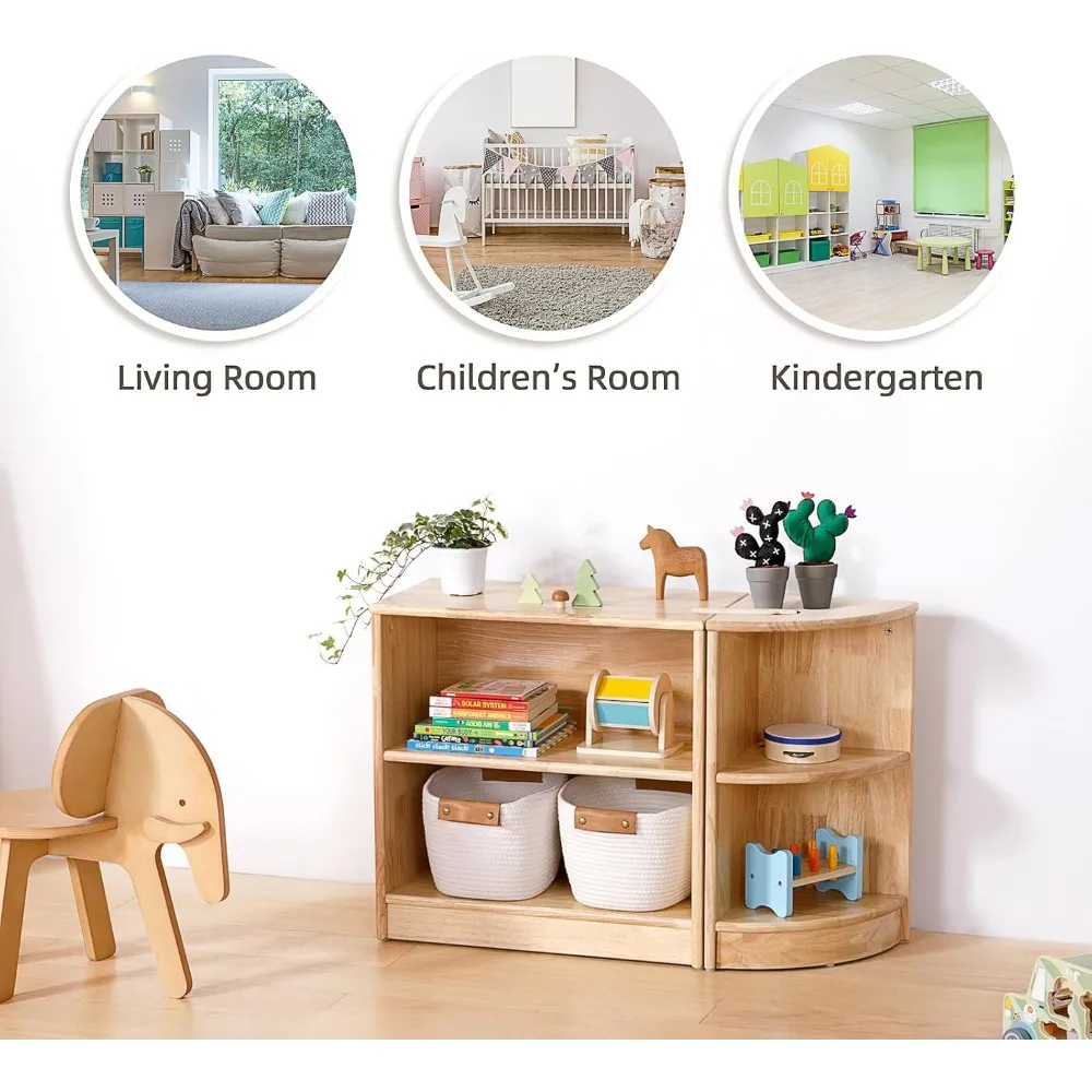 Rubber Wood Montessori Shelf and Toy Storage, 23.6" L, Compact Toddler Bookshelf , Solid Wood Storage Cabinet Shelves 5