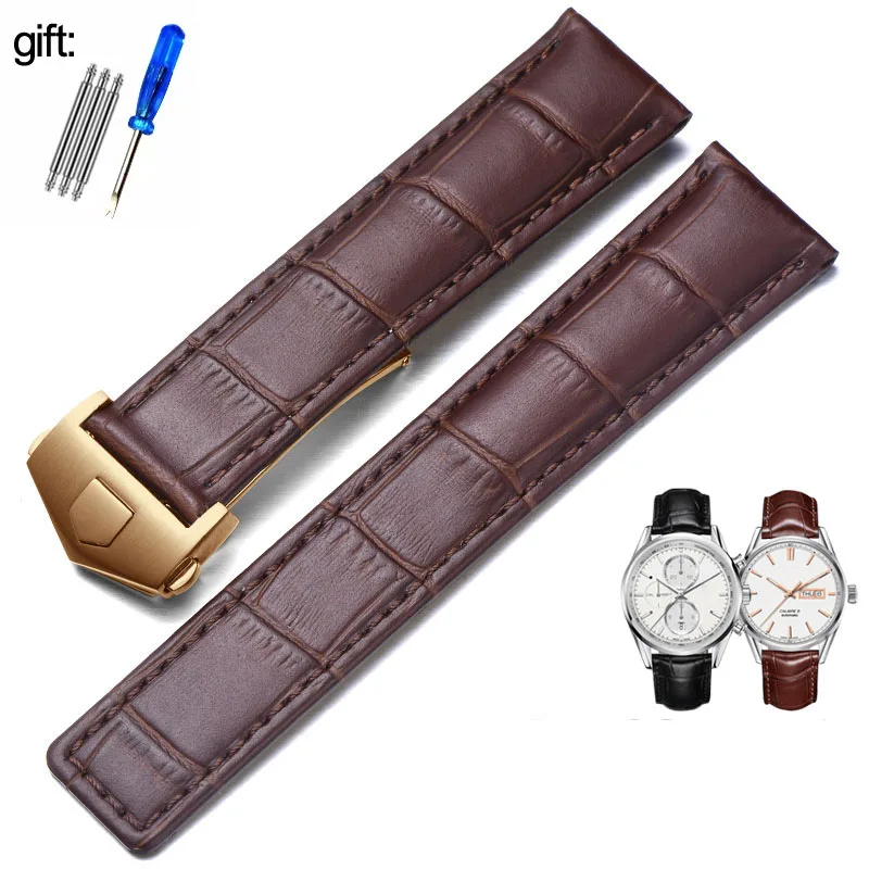 Elegant Genuine Leather Watch Strap - Black/Brown, 19mm-22mm