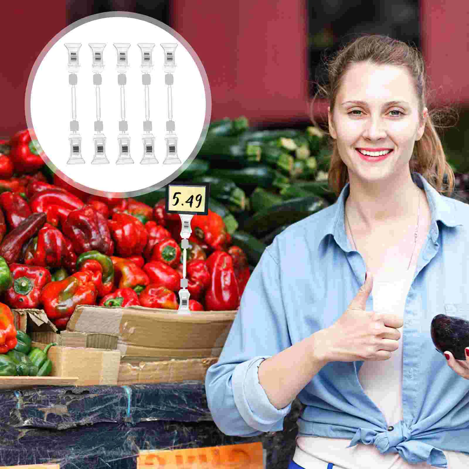 

5 Pcs Clip Price Tag Food Sign Holder Label Stand Advertising Supermarket Display Rack Double Head Desk