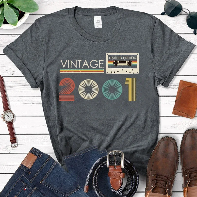 

Vintage Audio Tape 2001 Limited Edition T Shirt Women Harajuku 23rd 23 Years Old Birthday Party Top Retro Tshirt Daughter Gift