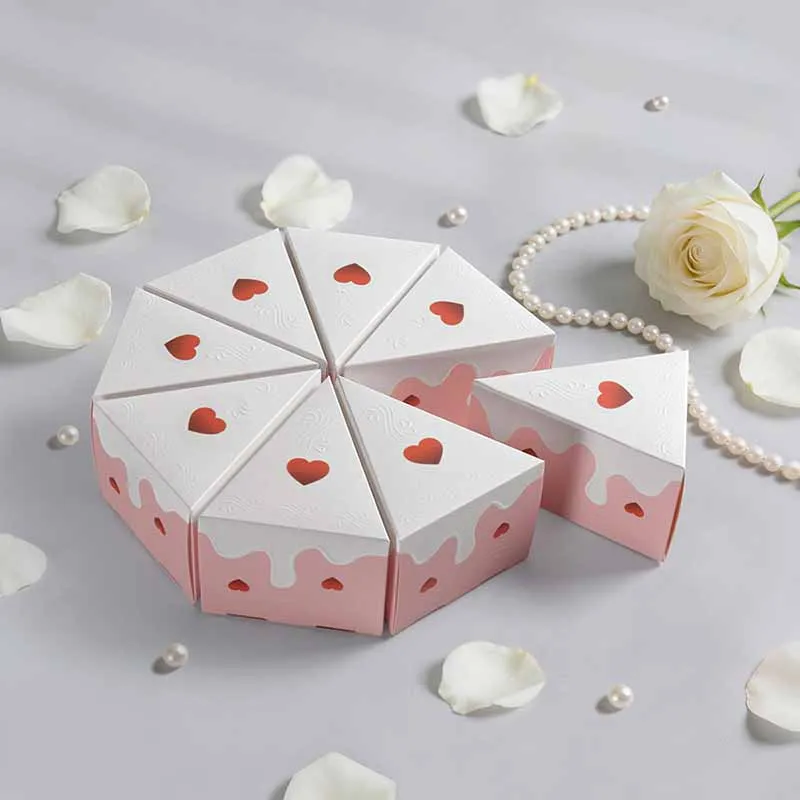 8/16 Stück Kuchenförmige Keks-Geschenkboxen Rosa Herz Hochzeits-Gastgeschenke Party-Dessert-Verpackungsboxen Verlobungsdekoration – Detail 8