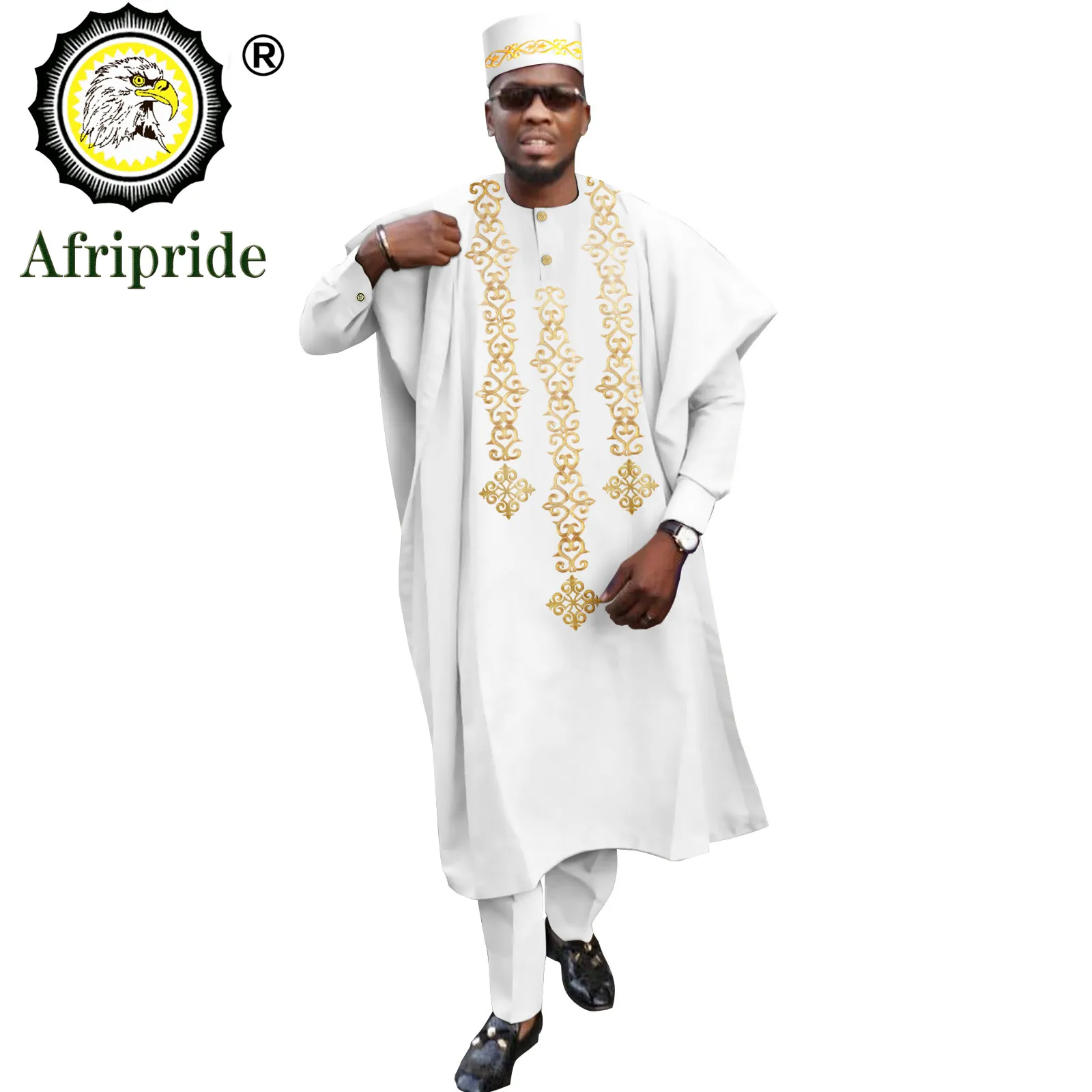 Traditional African Clothes for Men Embroidery Agbada Robe Shirts Pants and Hat 4 Piece Set Dashiki for Wedding Evening A2216118