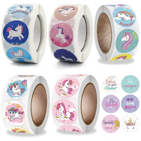 

500pcs/roll 1 inch Unicorn Sticker kids Reward Sticker Gift Decoration Label Teacher Encouragement Student Stationery Stickers