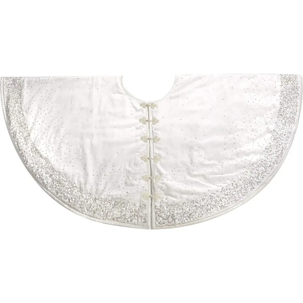 

Handmade Christmas Tree Skirt in Velvet-White With Sequins - 72" Freight Free Decorations Festive Party Supplies Home Garden