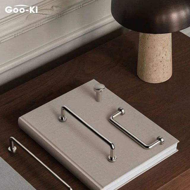 Goo-Ki ModernTitanium Silver ดึงลูกบิดตู้ประตูห้องครัวจับลิ้นชักประตูตู้ Handle สําหรับฮาร์ดแวร์เฟอร์นิเจอร์ 1