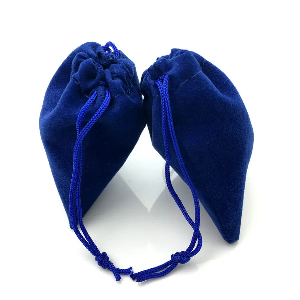 50 조각 블루 벨벳 Drawstring 보석 보관 주머니 선물 가방 캔디 주머니 크리스마스 웨딩 파티 호의 도매 5x7cm