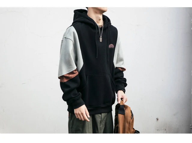 Streetwear fleece hoodie with patchwork