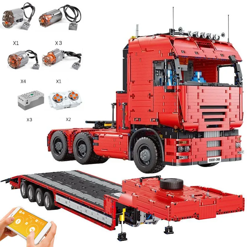 

MOC-2475 трактор грузовик и MOC-4814 LOWBOY-прицеп, совместимый с тракторным грузовиком Lucio, высокотехнологичные мощные строительные блоки, игрушки