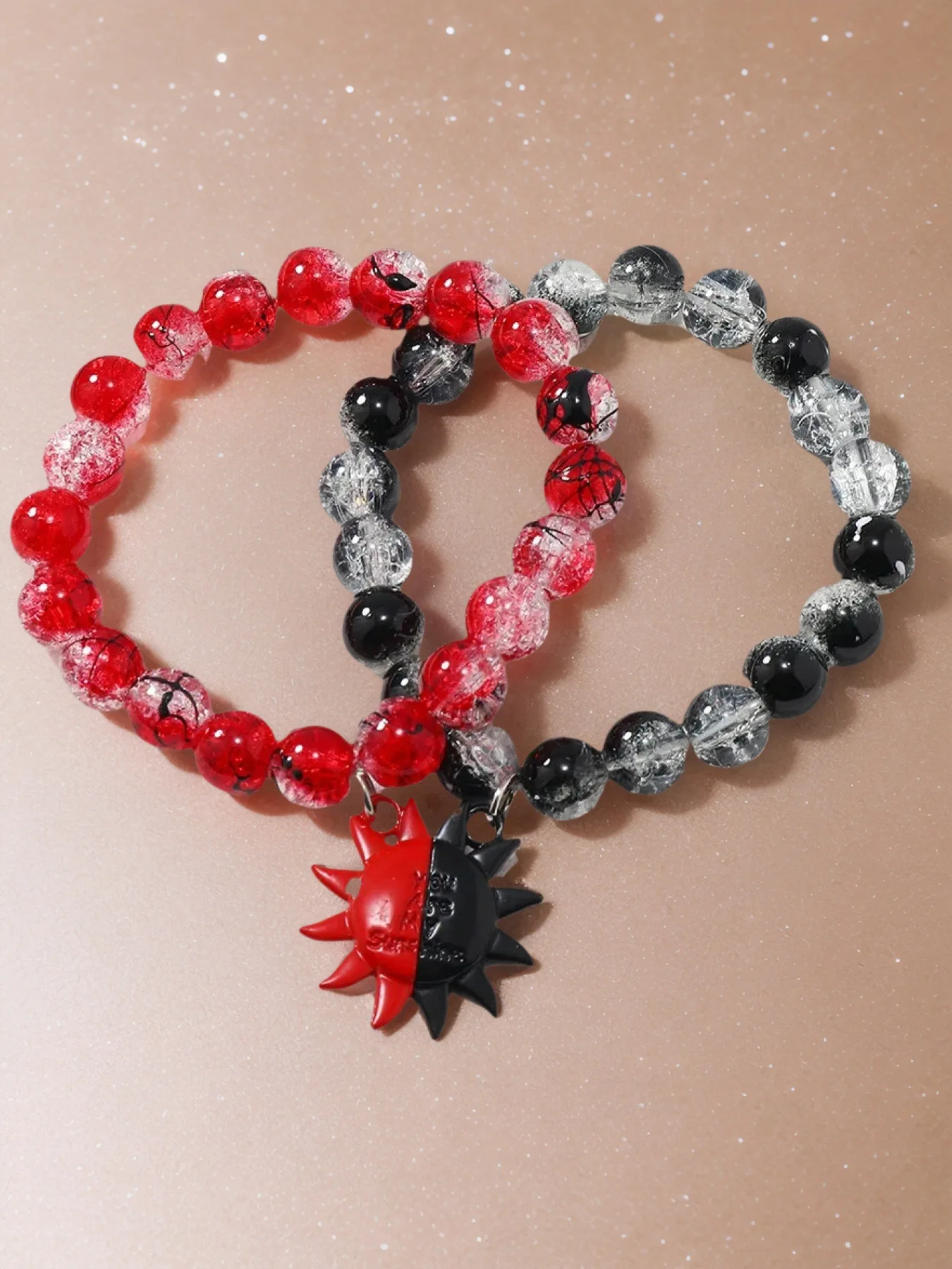 Couple Bracelet - 10mm Handmade Magnetic Heart  Broken Glass Beads