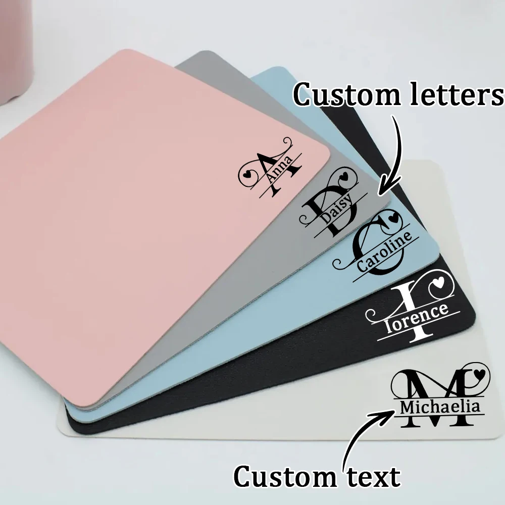 맞춤형 단색 심플 가죽 미끄럼 방지 마우스 패드 생일 및 명절 선물 맞춤 이름 문자 개인 맞춤형 마우스 패드