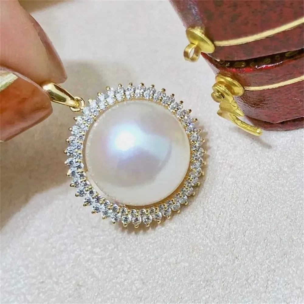 

DIY Pearl Accessories G18K Yellow White Gold Large Pendant Empty Support Concealer Necklace Pendant for Women 14-16mm Round G205