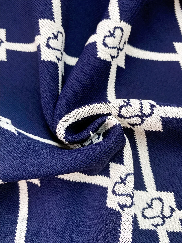Double S Logo A-Line Skirt 2022 Spring French New Letter Diamond Check Knitted V-Neck Short-Sleeved Dress