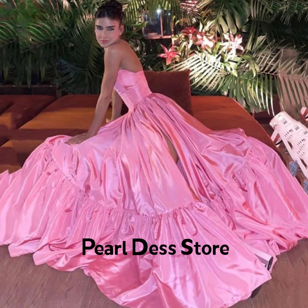 

Baby pink formal occasion dress minimalist silk A-shaped ball dress 2024 strapless silk A-shaped party dress