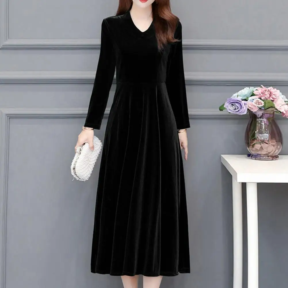 

Chic Fall Banquet Dress Slim Fit Women Dress Soft Crew Neck Spring Dress Warm