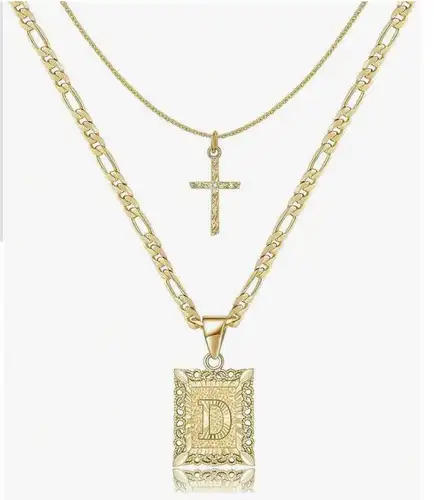 Letter Necklace Layered Initial Cross Necklace, Layering Square Letter Pendant Figaro Chain Cross Choker  for Women Girls
﻿ - Image 12