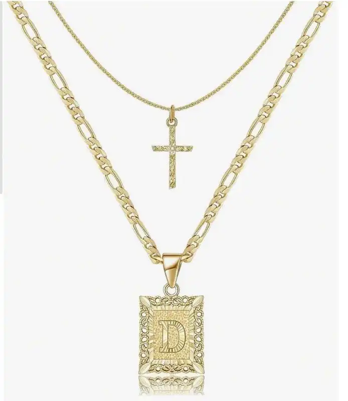 Letter Necklace Layered Initial Cross Necklace, Layering Square Letter Pendant Figaro Chain Cross Choker  for Women Girls
﻿ - Image 12