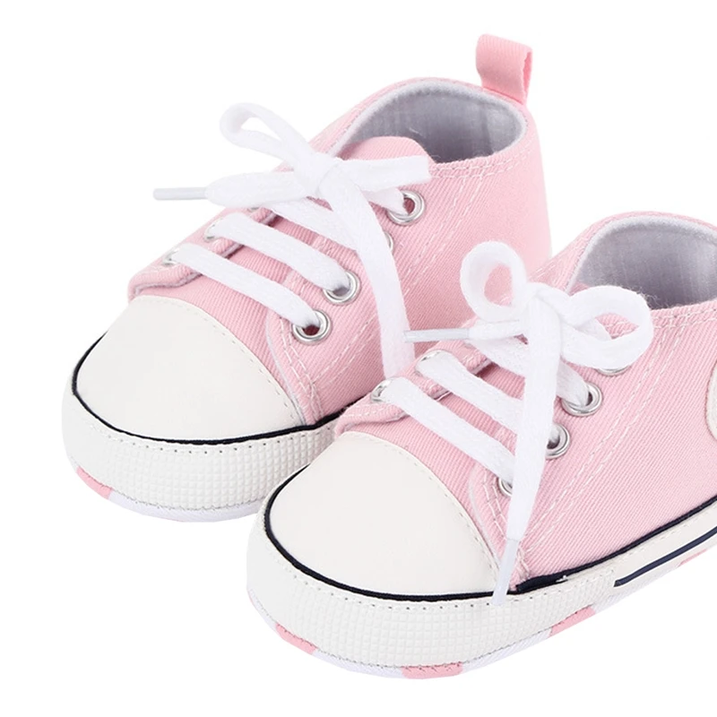 Brand Infant Boy Crib Shoes for Girl Toddler Lace Up Trainer Canvas Sneaker Newborn Footwear 1 Year Birthday Baby Item Doll Gift
