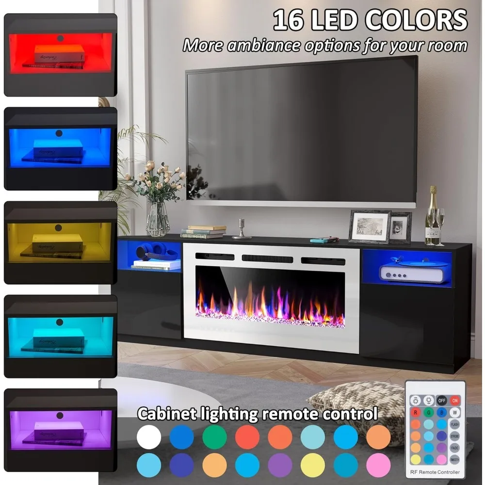 70inch Fireplace TV Stand for TVs Up to 80" with 36" Electric Fireplace,TV Console for The Living Room,Media Console Table，Black 3