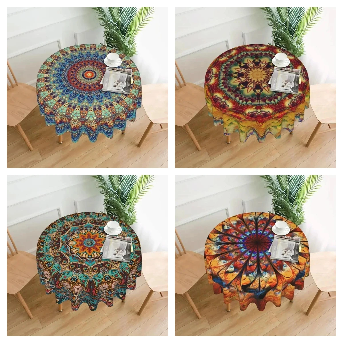 

1pc Mandala Round Tablecloth, Waterproof Colorful Circular Patio Dining Table Cover, Boho Cloths Covers For Backyard BBQ Picnic